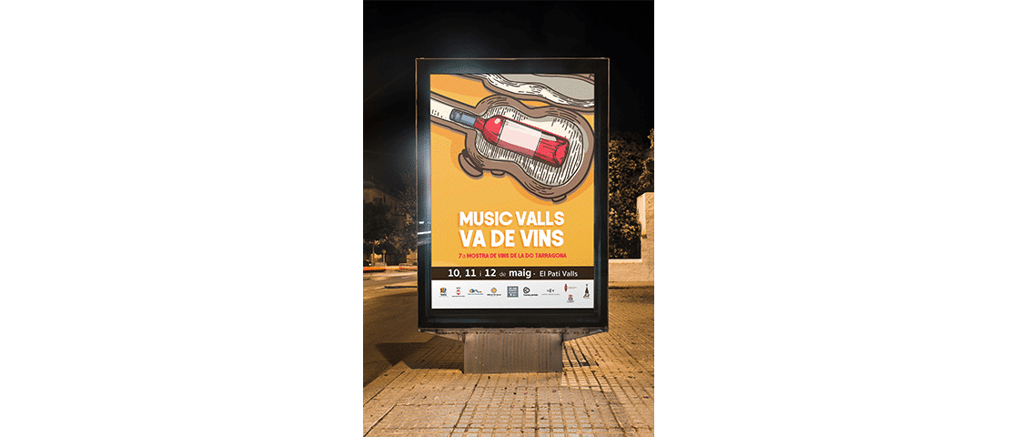 Diseño de carteles publicitarios para feria de vinos y música